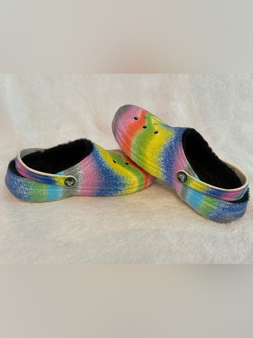 Kid’s Crocs Rainbow Foam Clogs with Interior Fur - Multi Color